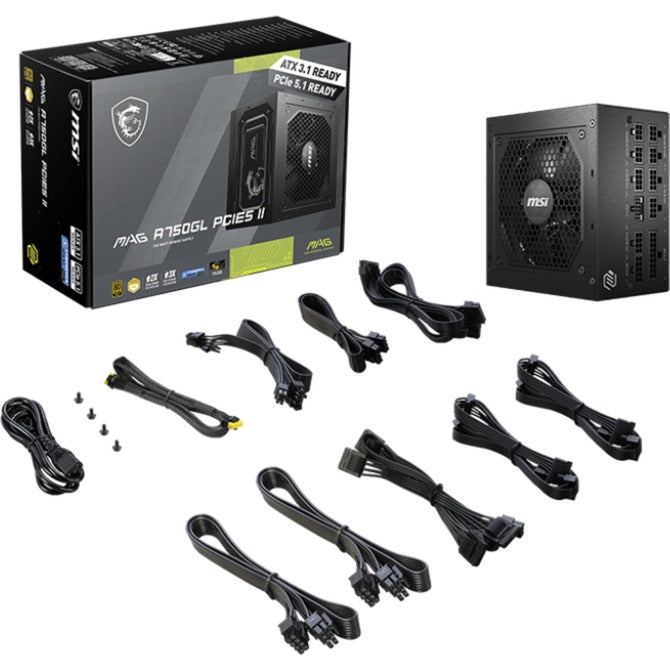 Msi mag a750gl pcie5 ii modulaire 750 watt voeding (zwart, 1x 12v-2x6, 3x pcie)