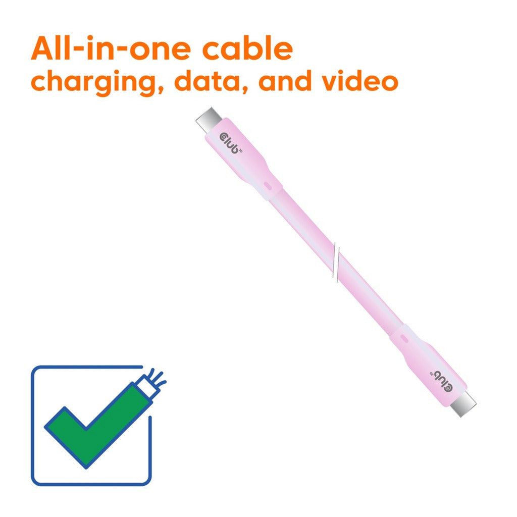 Club 3d gen2x2 type-c bi-directional, 2 meter kabel (lichtroze, 4k60hz, data 20gbps, pd 240w(48v 5a) epr)