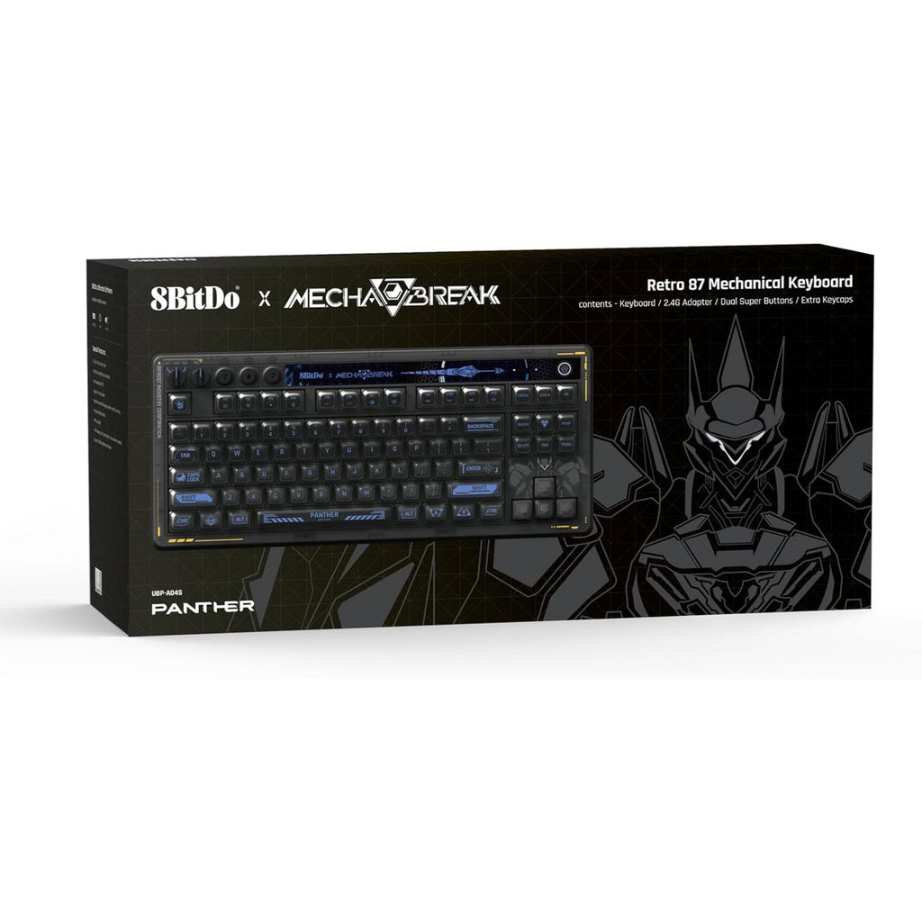 8bitdo retro 87 mechanical keyboard - mecha break (zwart, us lay-out (qwerty), kailh box jellyfish pro glaze, 80% (tkl), abs keycaps, hot-swap, bluetooth le 5.0, wireless 2.4ghz, usb)