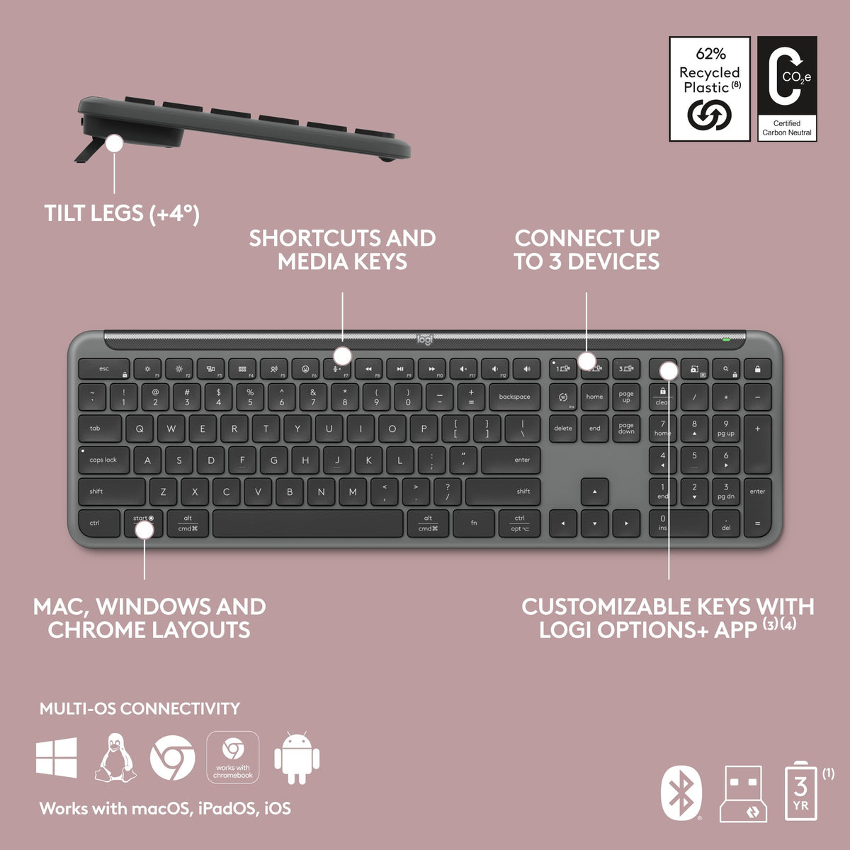 Toetsenbord en muis logitech slim zwart 134,8 mm x 433,8 mm x 23,1 mm
