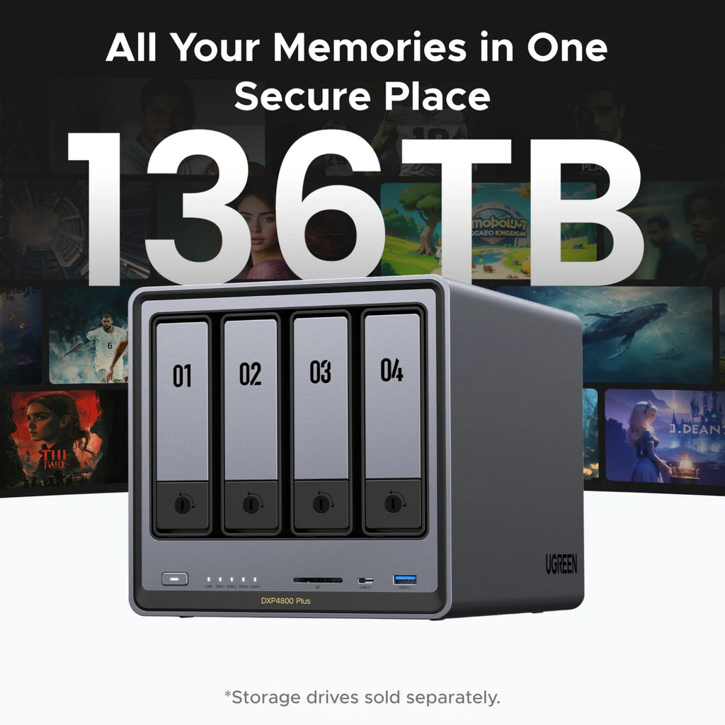 Ugreen nasync dxp4800 plus (grijs, 1x 2,5gbe, 1x 10gbe, hdmi, usb-c)