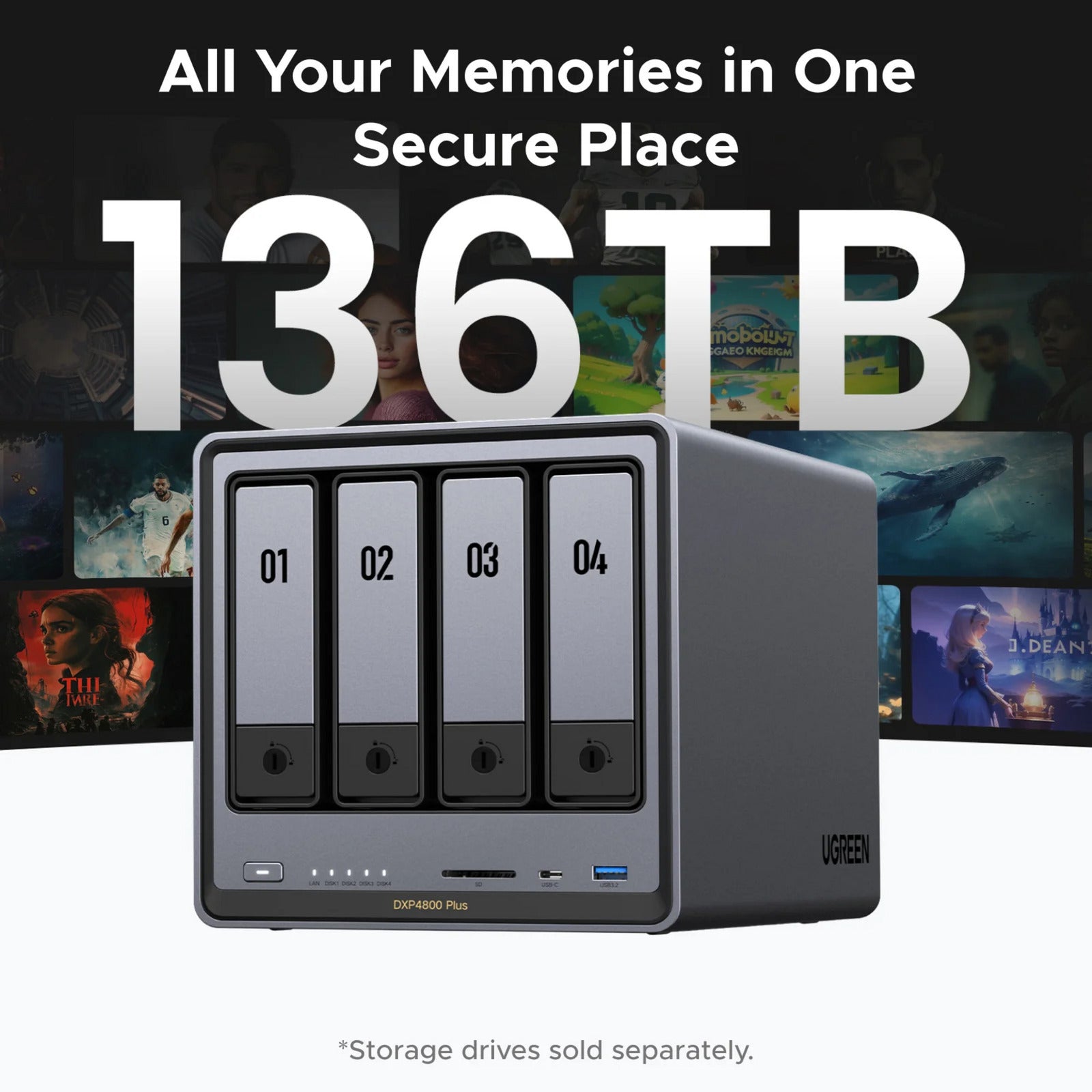 Ugreen nasync dxp4800 plus (grijs, 1x 2,5gbe, 1x 10gbe, hdmi, usb-c)