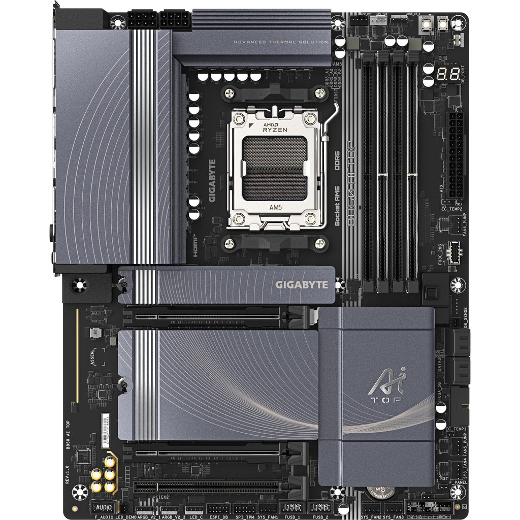 Gigabyte b850 ai top socket am5 moederbord (zwart grijs, raid, 2x 10 gb-lan, wi-fi 7, bt, sound, atx)