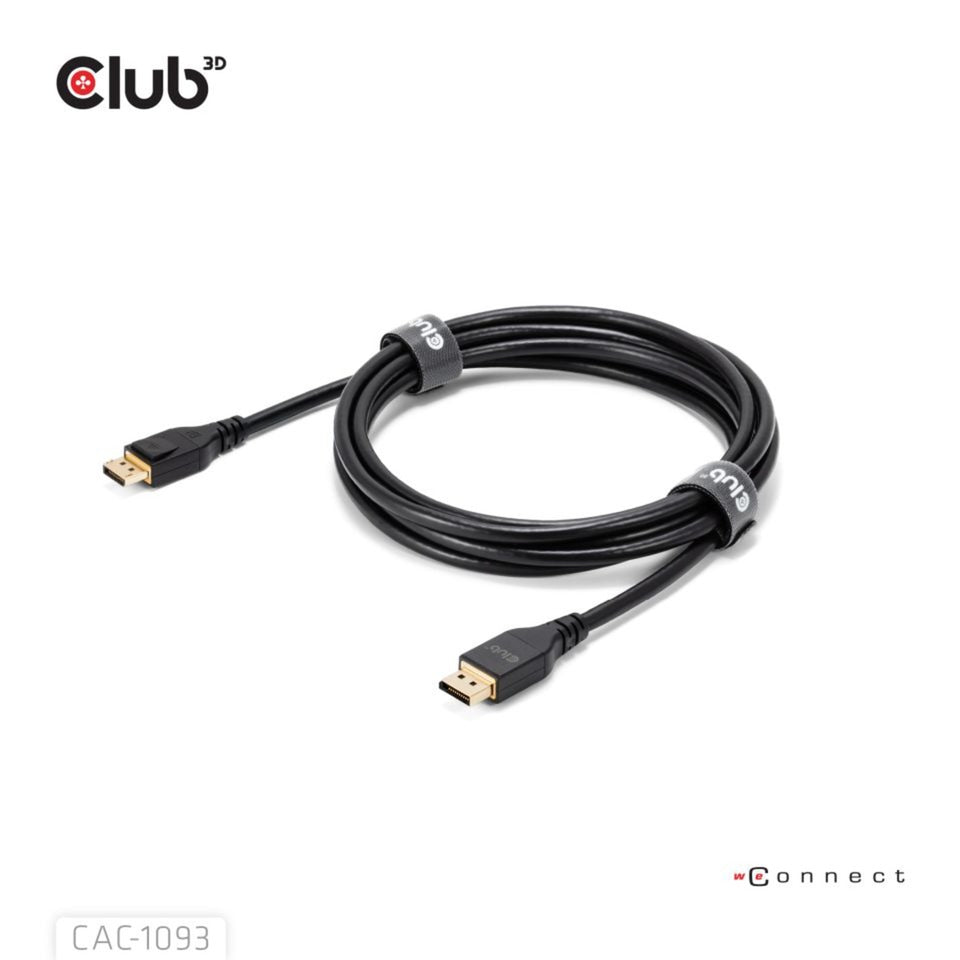 Club 3d displayport 2.1 vesa dp54 gecertificeerde kabel male-male (zwart, 3 meter, 4k 240hz, 8k 120hz, 54gbps)