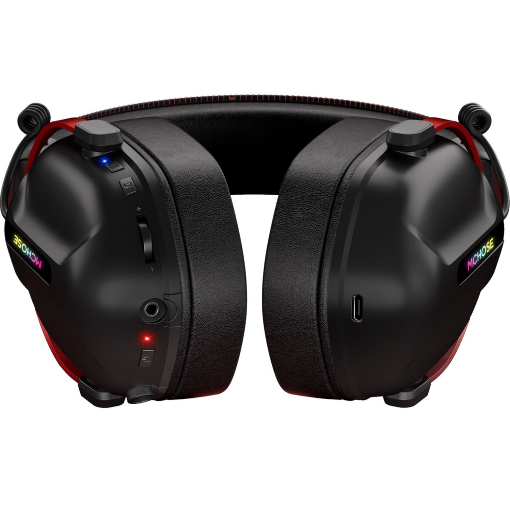Mchose s9 pro wireless over-ear gaming headset (zwart rood, pc laptop playstation switch smartphone, 2.4g bluetooth wired type-c )