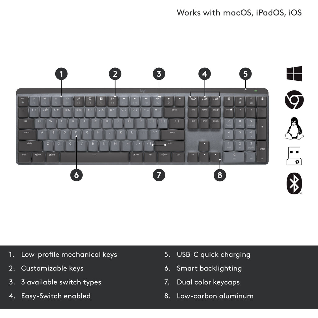Logitech mx mechanical toetsenbord (zwart, us-international lay-out (qwerty), 100%, bluetooth)