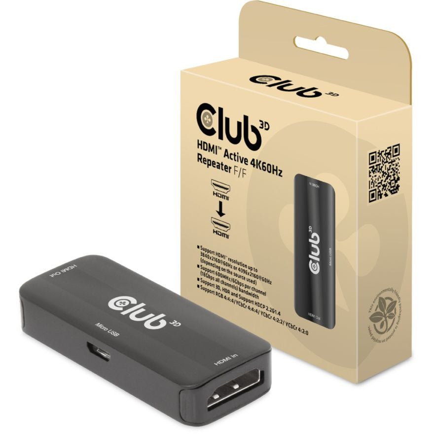Club 3d hdmi active 4k60hz repeater f f (zwart)