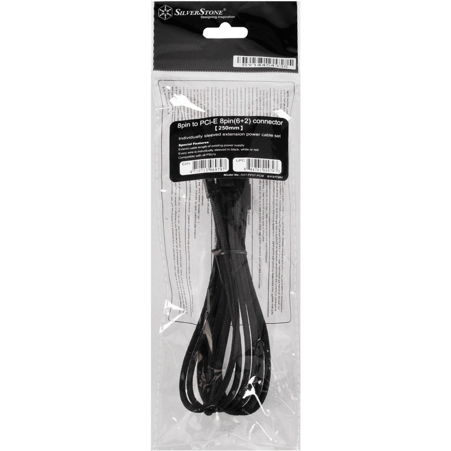 Silverstone verlengkabel sst-pp07-pcib (zwart, 25 centimeter, pp07-pcib)