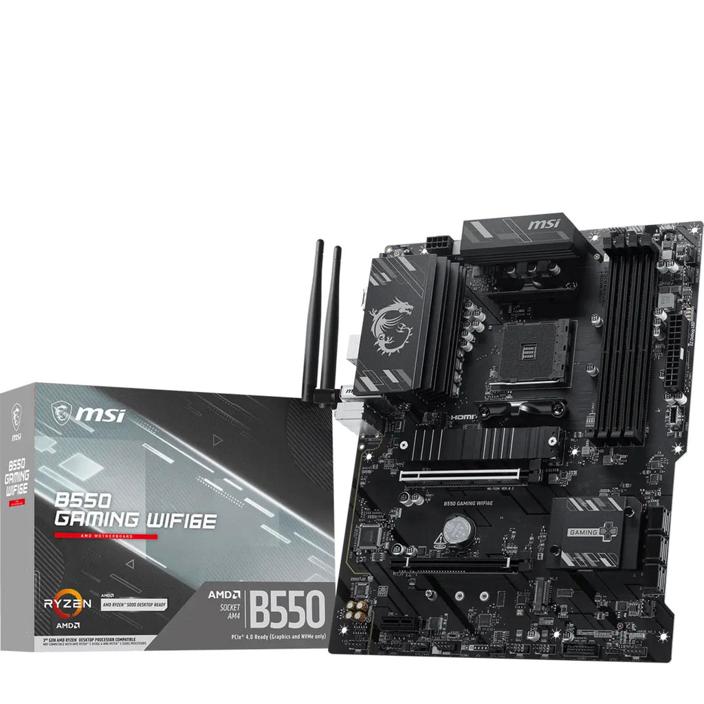 Msi b550 gaming wifi6e socket am4 moederbord (zwart zilver, raid, gb-lan, wi-fi 6e, sound, atx)