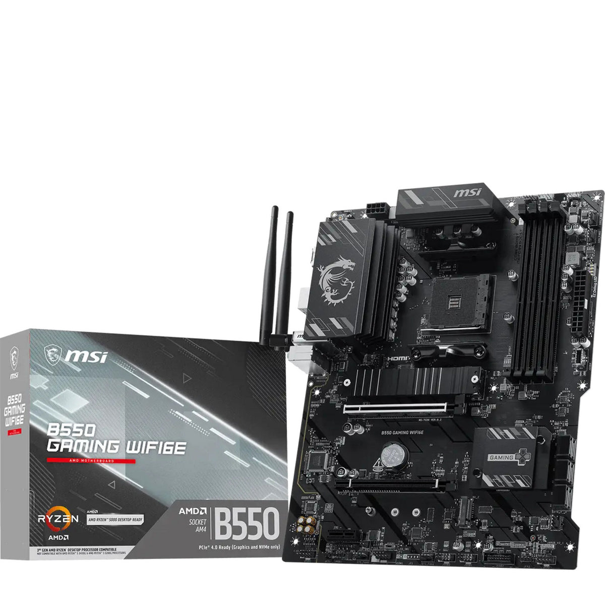 Msi b550 gaming wifi6e socket am4 moederbord (zwart zilver, raid, gb-lan, wi-fi 6e, sound, atx)