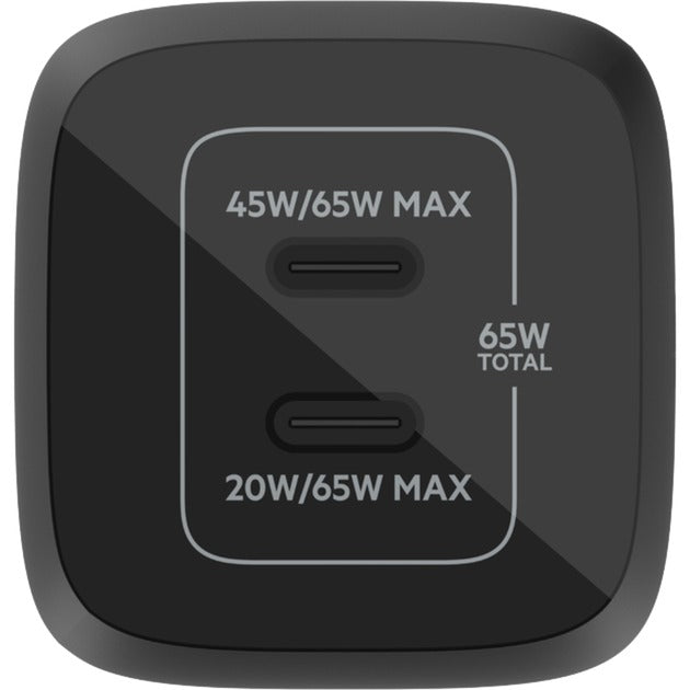 Belkin boostcharge pro 2-poorts usb-c gan-wandlader met pps (65 w) (zwart, 2x usb-c)