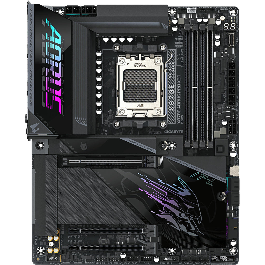 Gigabyte x870e aorus pro x3d socket am5 moederbord (zwart, raid, 5gb-lan, wi-fi 7, bt, sound, atx)