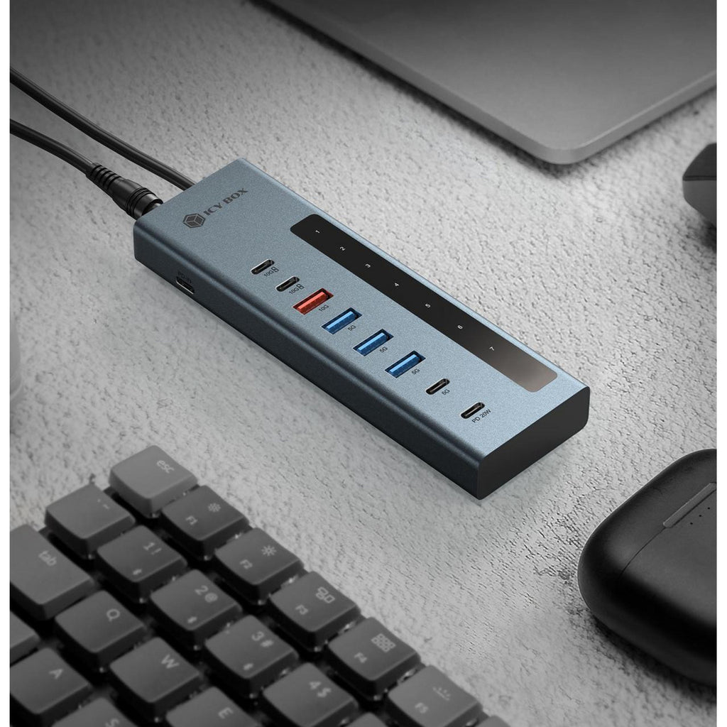 Icy box ib-hub1743-cpd 9-in-1 hub dockingstation (blauw)