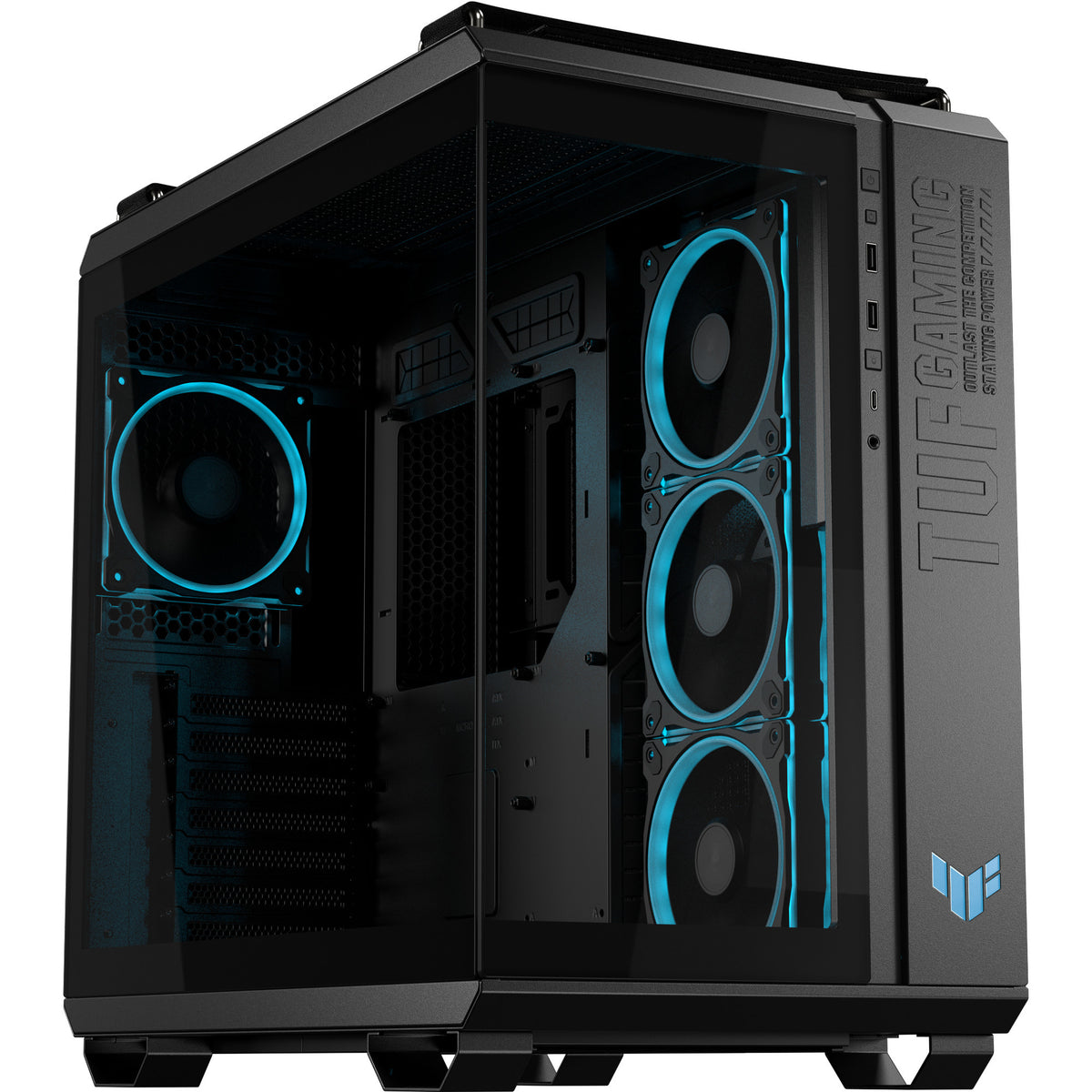 Asus tuf gaming gt502 horizon argb midi tower behuizing (zwart | 3x usb-a | 1x usb-c | tempered glass)