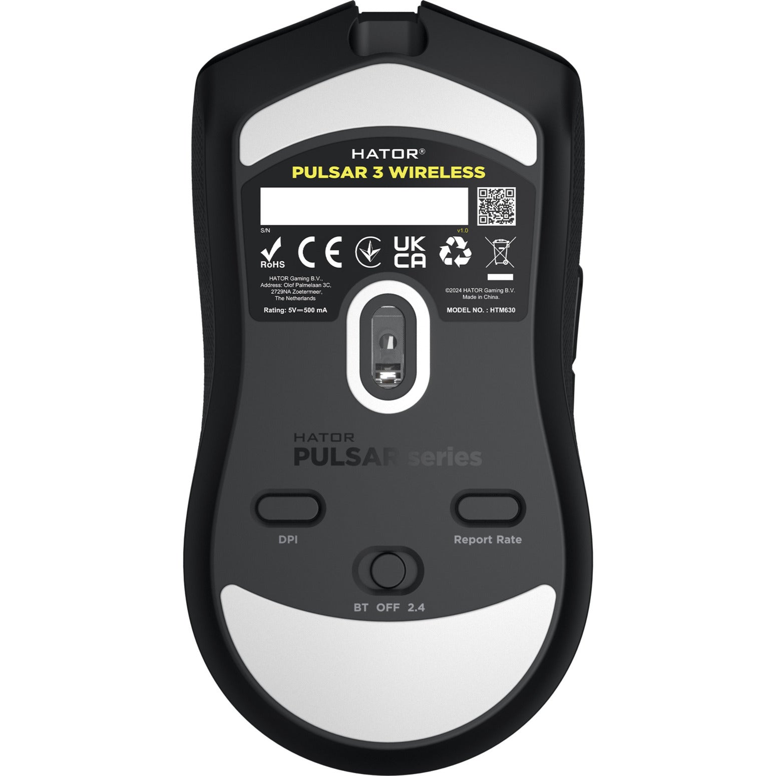 Hator pulsar 3 wireless gaming muis (zwart, 400 - 11.000 dpi, rgb, 2.4ghz bluetooth 5.1 usb)
