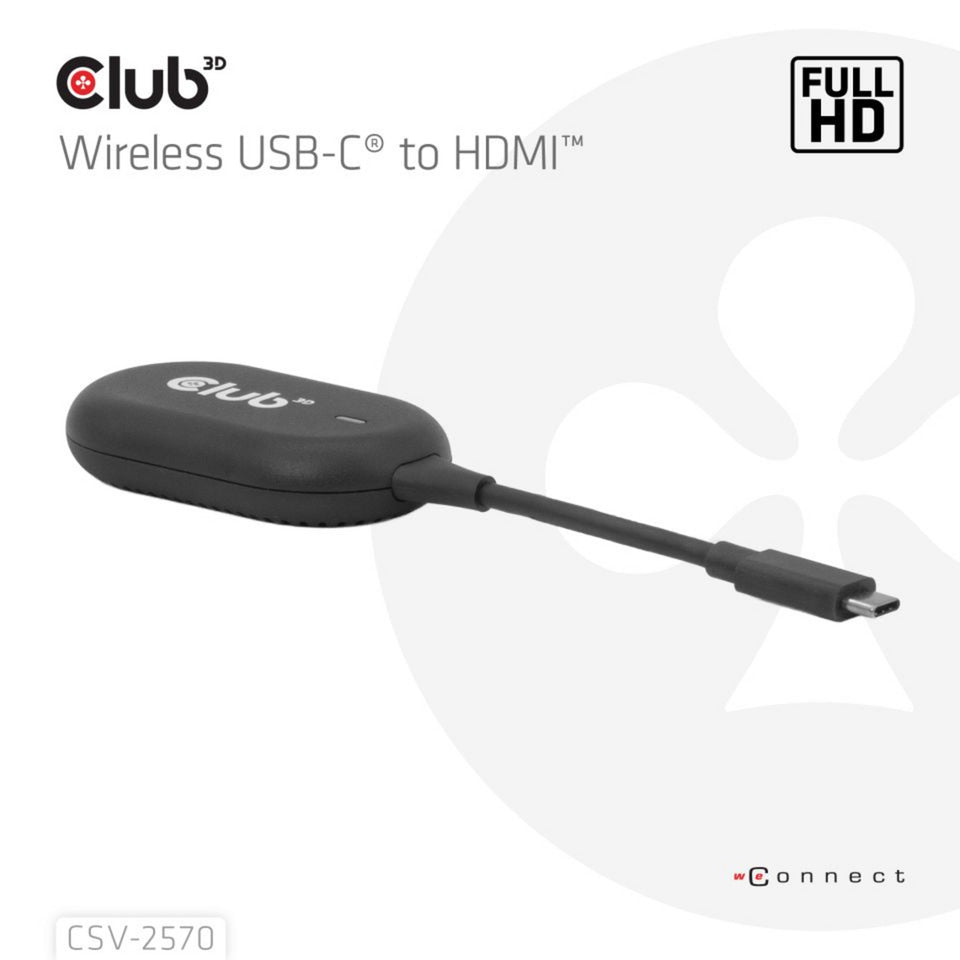 Club 3d wireless usb-c to hdmi transmitter and receiver adapter (zwart)