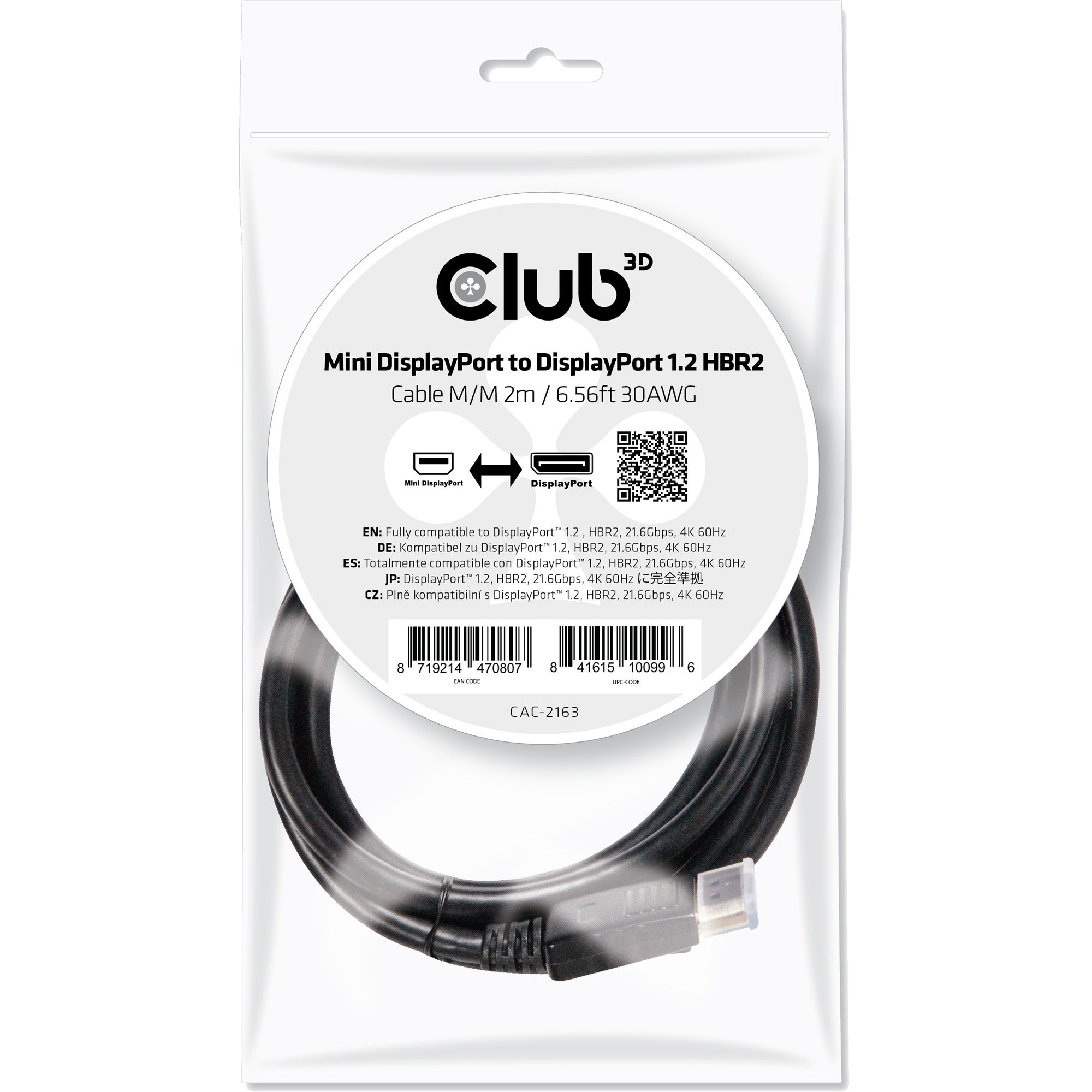 Club 3d mini displayport - displayport 1.2 kabel (zwart, 2 meter)