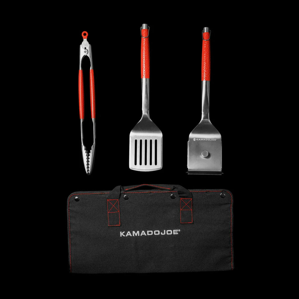 Kamado joe krafted stalen grillgereedschap accessoire set grillbestek (3-delig, inclusief canvas draagtas)