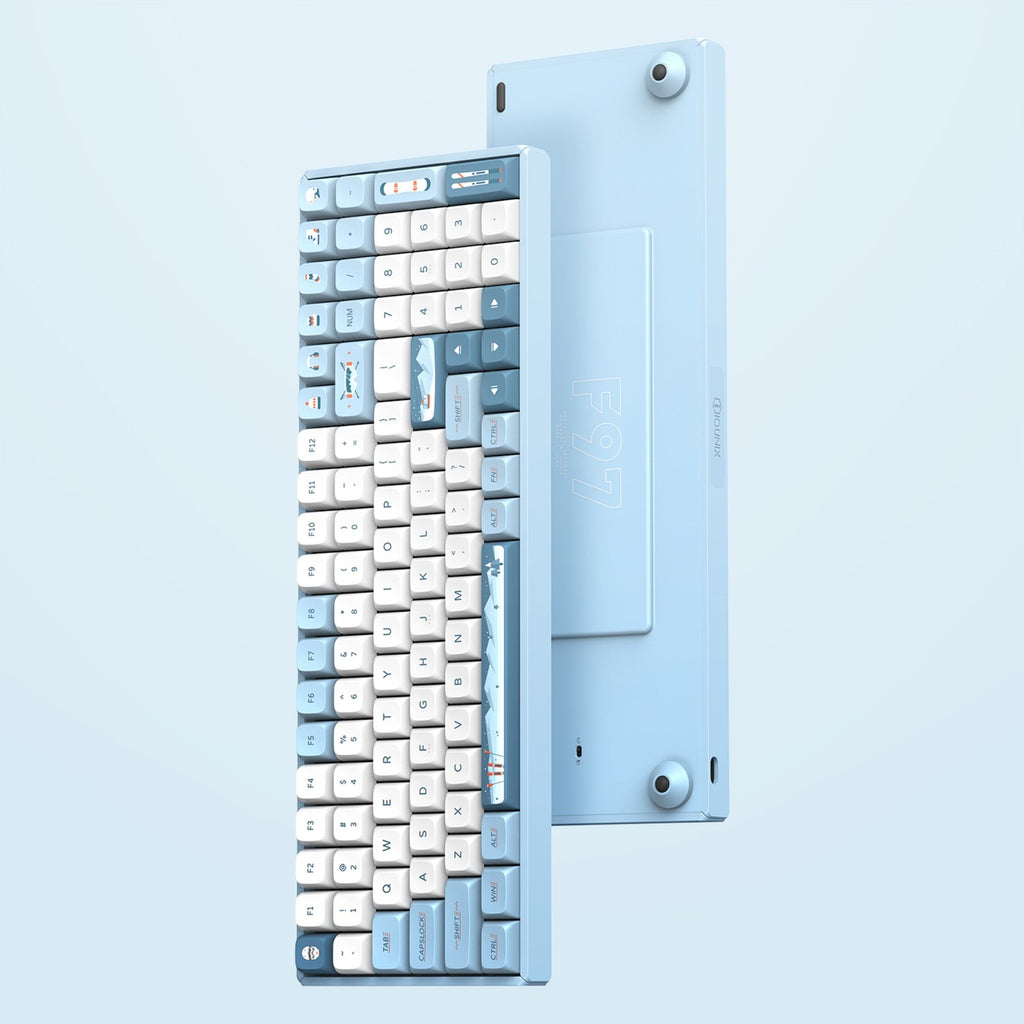 Iqunix f97 wintertide wireless mechanical keyboard (lichtblauw, us lay-out (qwerty), cherry mx silent red, 96%, rgb leds, hot-swappable, pbt, 2.4ghz | bluetooth 5.1 | usb-c)