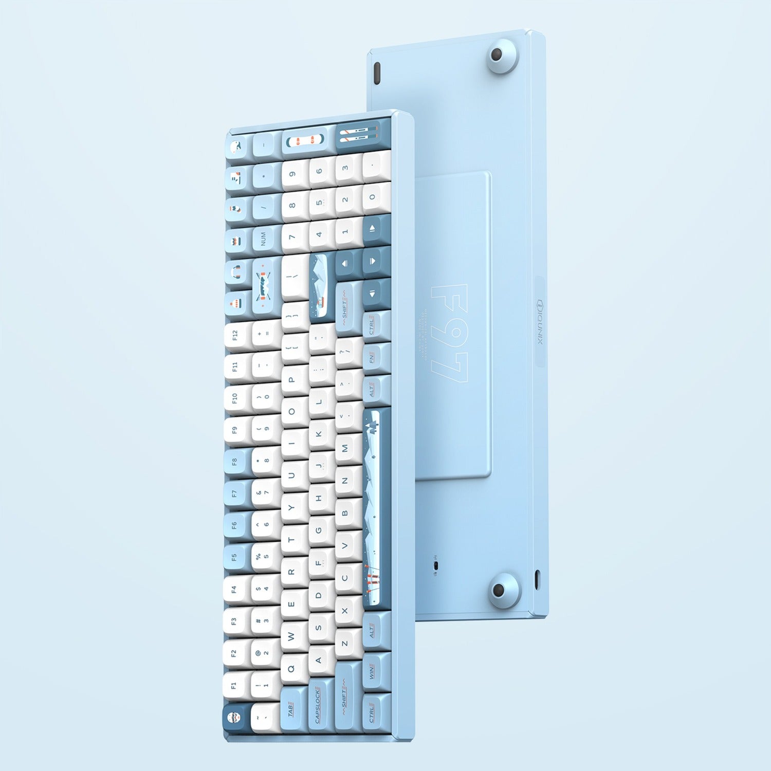 Iqunix f97 wintertide wireless mechanical keyboard (lichtblauw, us lay-out (qwerty), cherry mx silent red, 96%, rgb leds, hot-swappable, pbt, 2.4ghz | bluetooth 5.1 | usb-c)