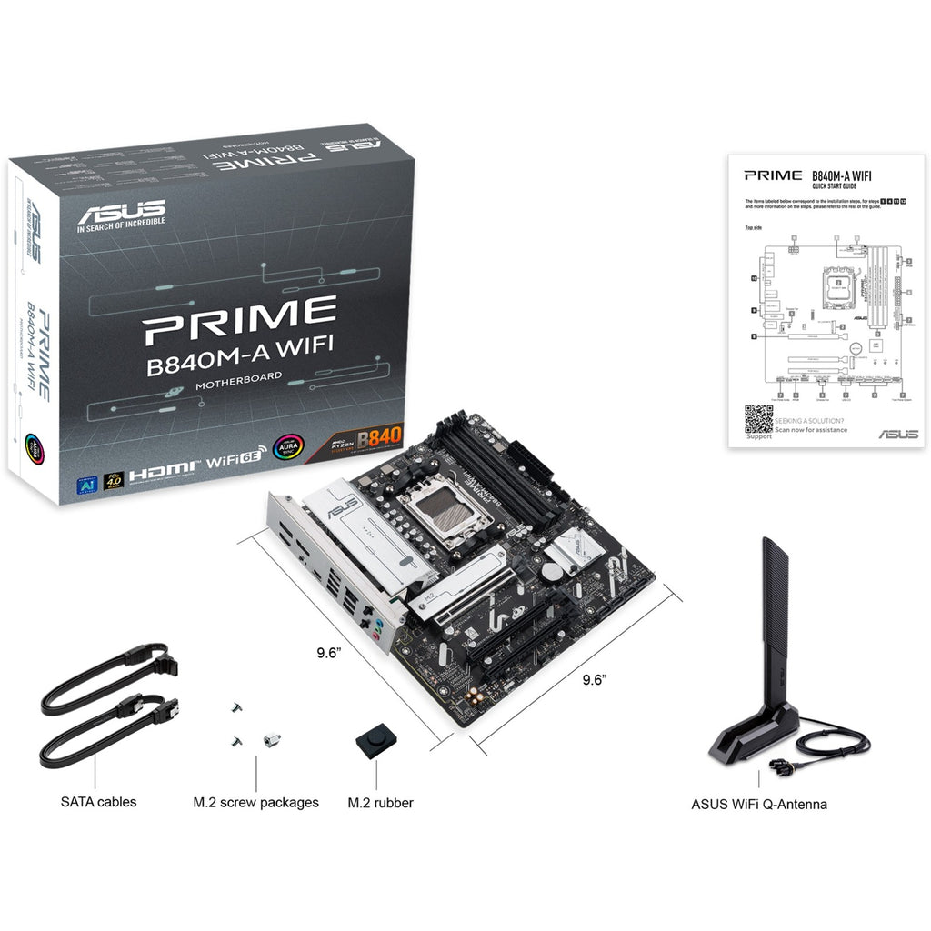 Asus prime b840m-a wifi socket am5 moederbord (2.5 gbe-lan, wi-fi 6e, bt, sound, µatx)