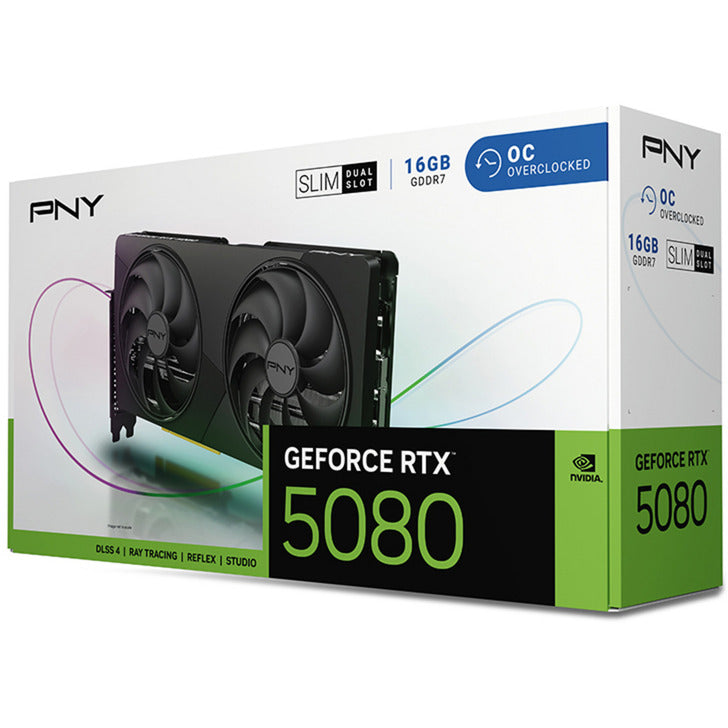 Pny geforce rtx 5080 slim oc grafische kaart (dlss 4, 3x displayport, 1x hdmi 2.1)