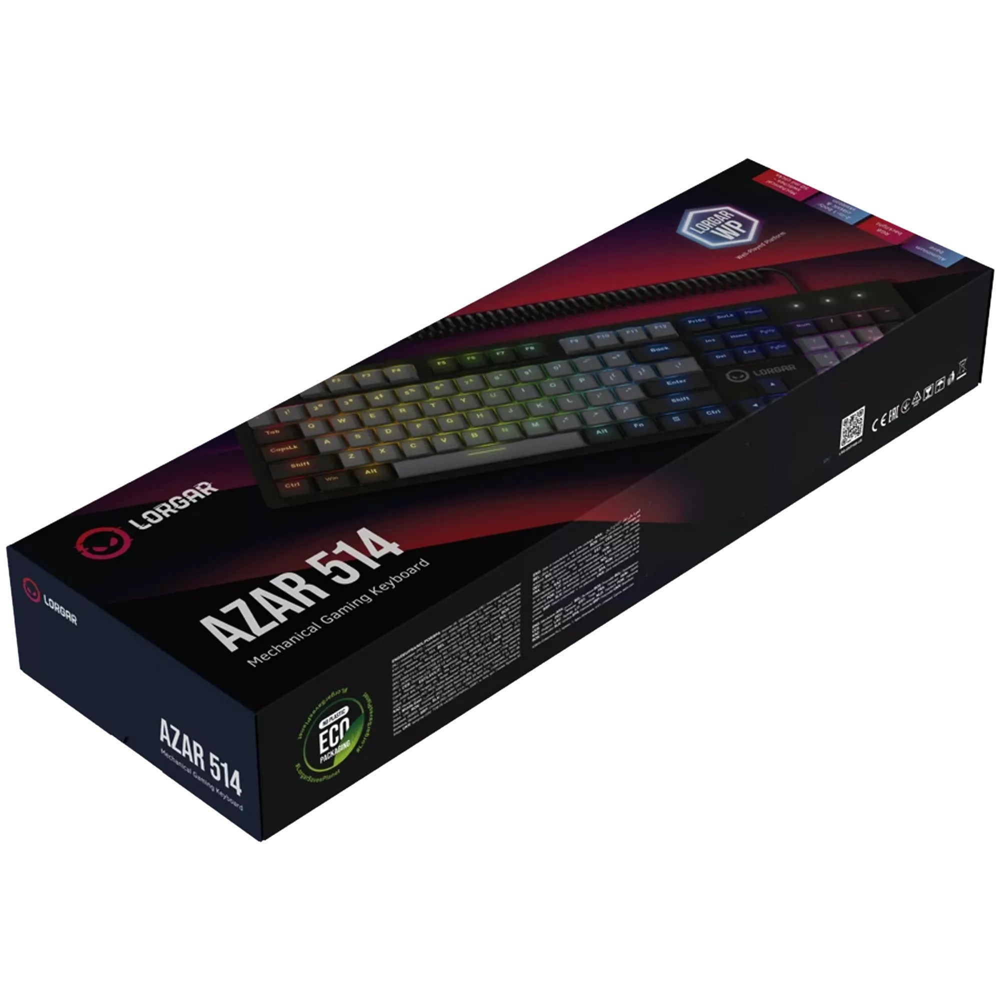 Lorgar azar 514 rgb mechanisch gaming toetsenbord (zwart, us lay-out (qwerty), logar dream, 100%, rgb)