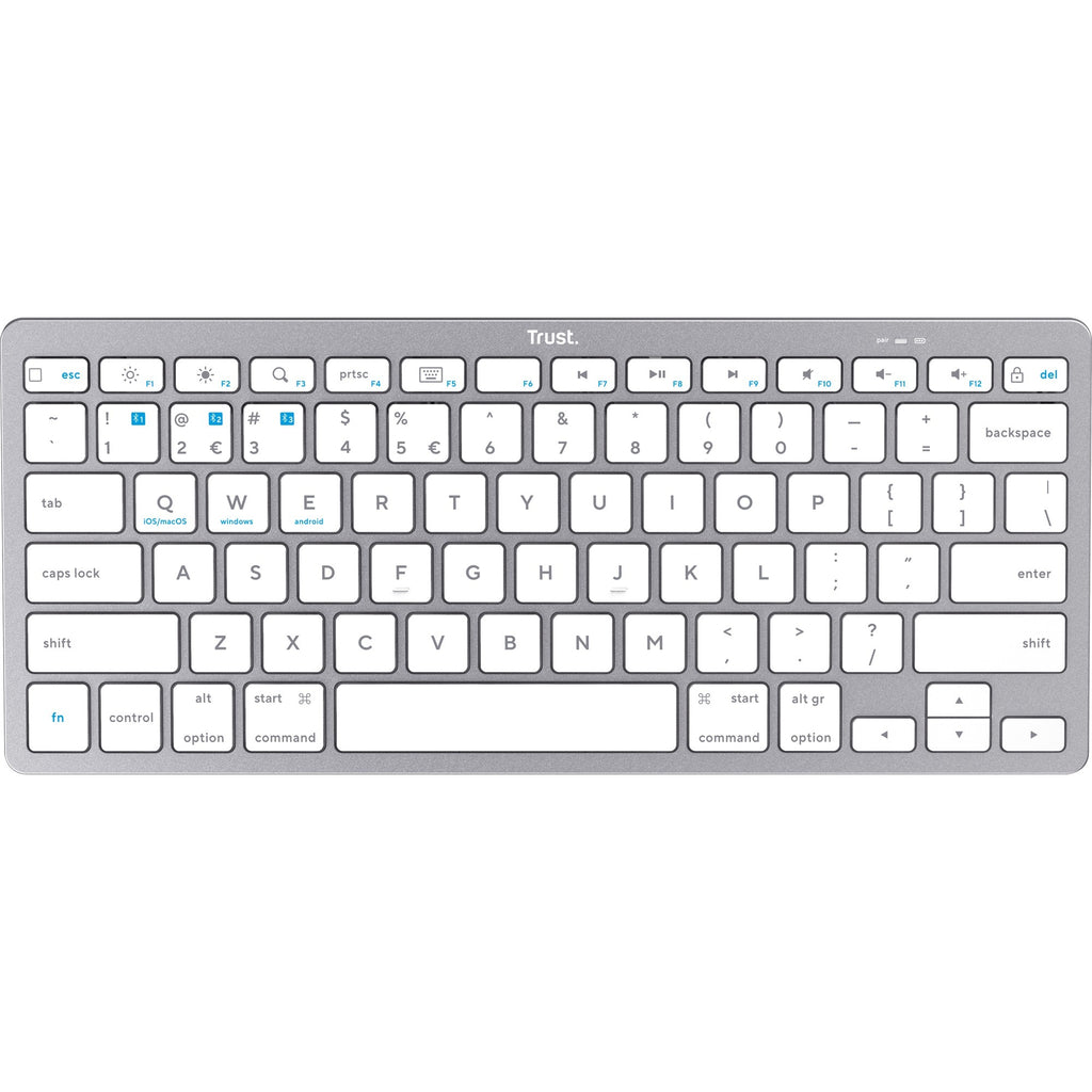 Trust wireless bluetooth keyboard, toetsenbord (grijs wit, us lay-out, scissor switches, bluetooth 4.0)