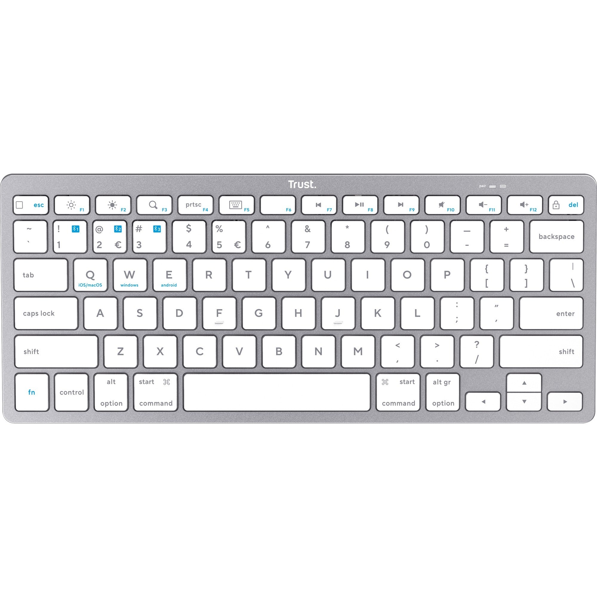 Trust wireless bluetooth keyboard, toetsenbord (grijs wit, us lay-out, scissor switches, bluetooth 4.0)