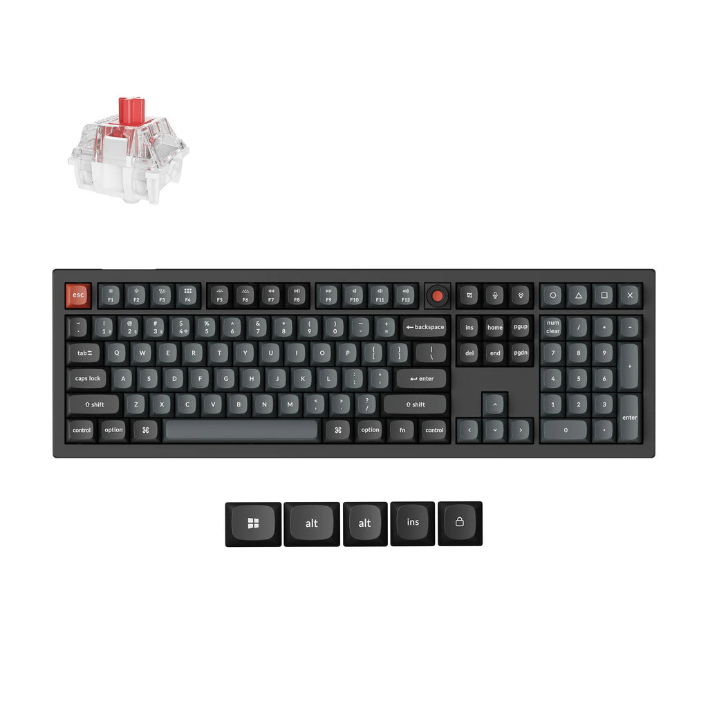Keychron v6w-d1 8k qmk wired custom mechanical keyboard (zwart, us lay-out (qwerty), super red, 100%, rgb leds, double-shot pbt, hot swap, 8k, knop)