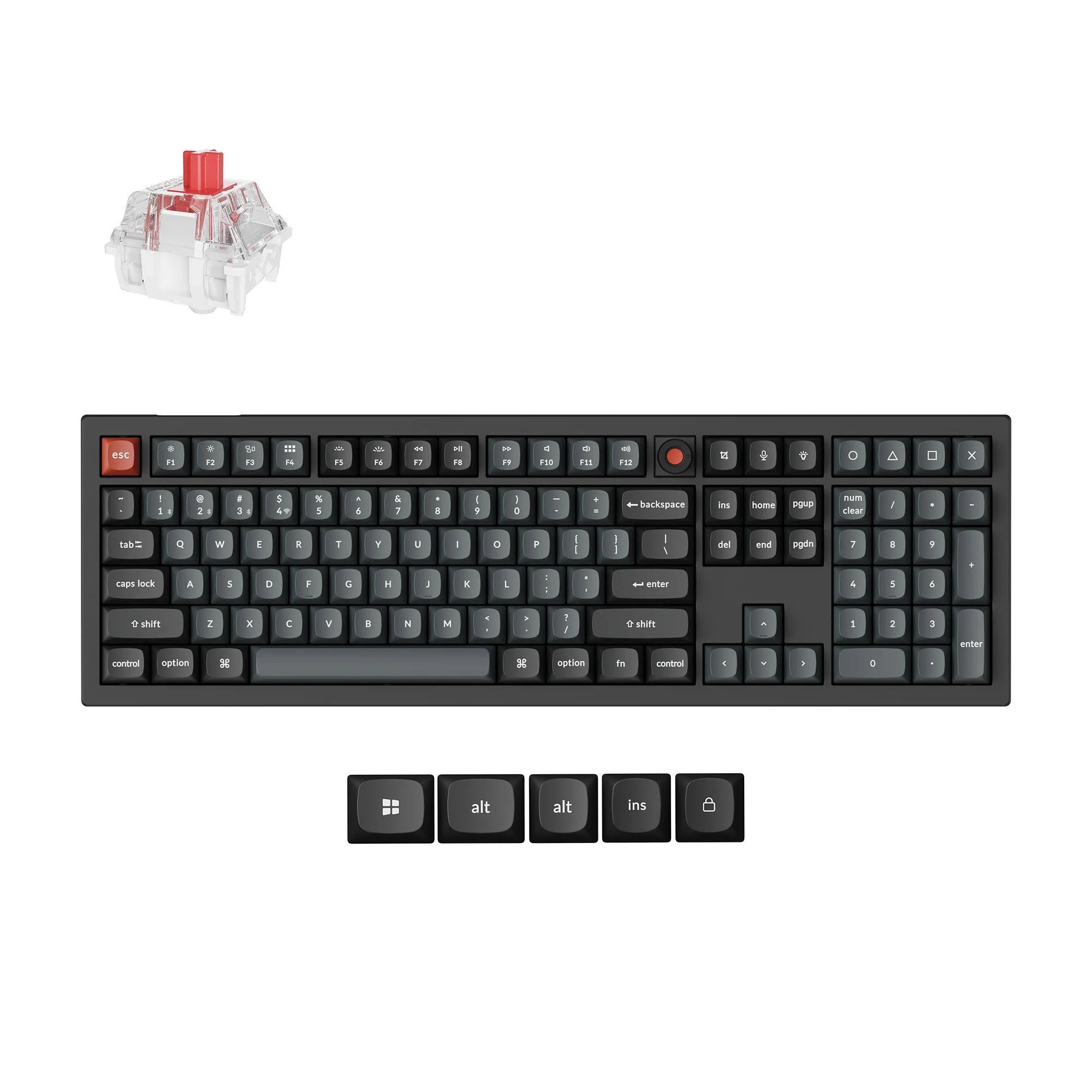 Keychron v6w-d1 8k qmk wired custom mechanical keyboard (zwart, us lay-out (qwerty), super red, 100%, rgb leds, double-shot pbt, hot swap, 8k, knop)
