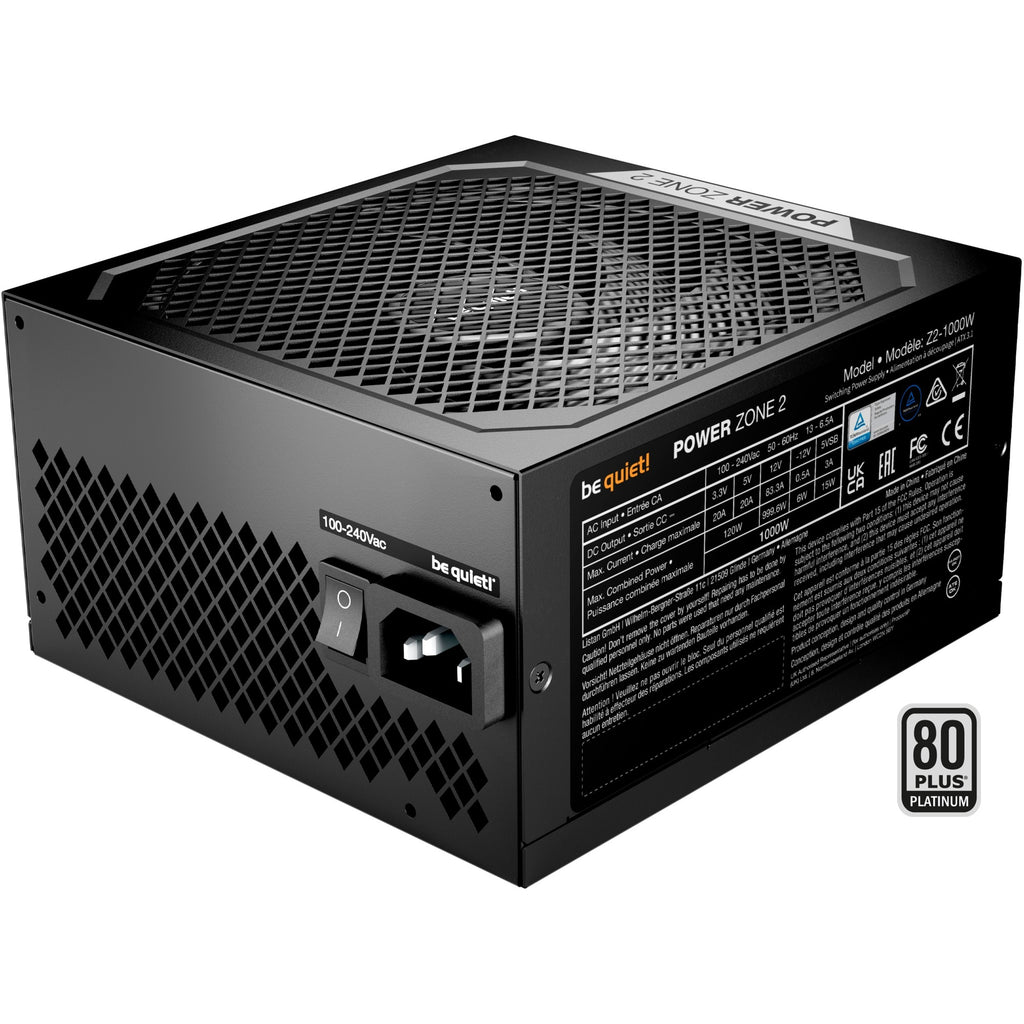 Be quiet! power zone 2 modulaire 1000 watt voeding (zwart, 1x 12v-2x6, 3x pcie)