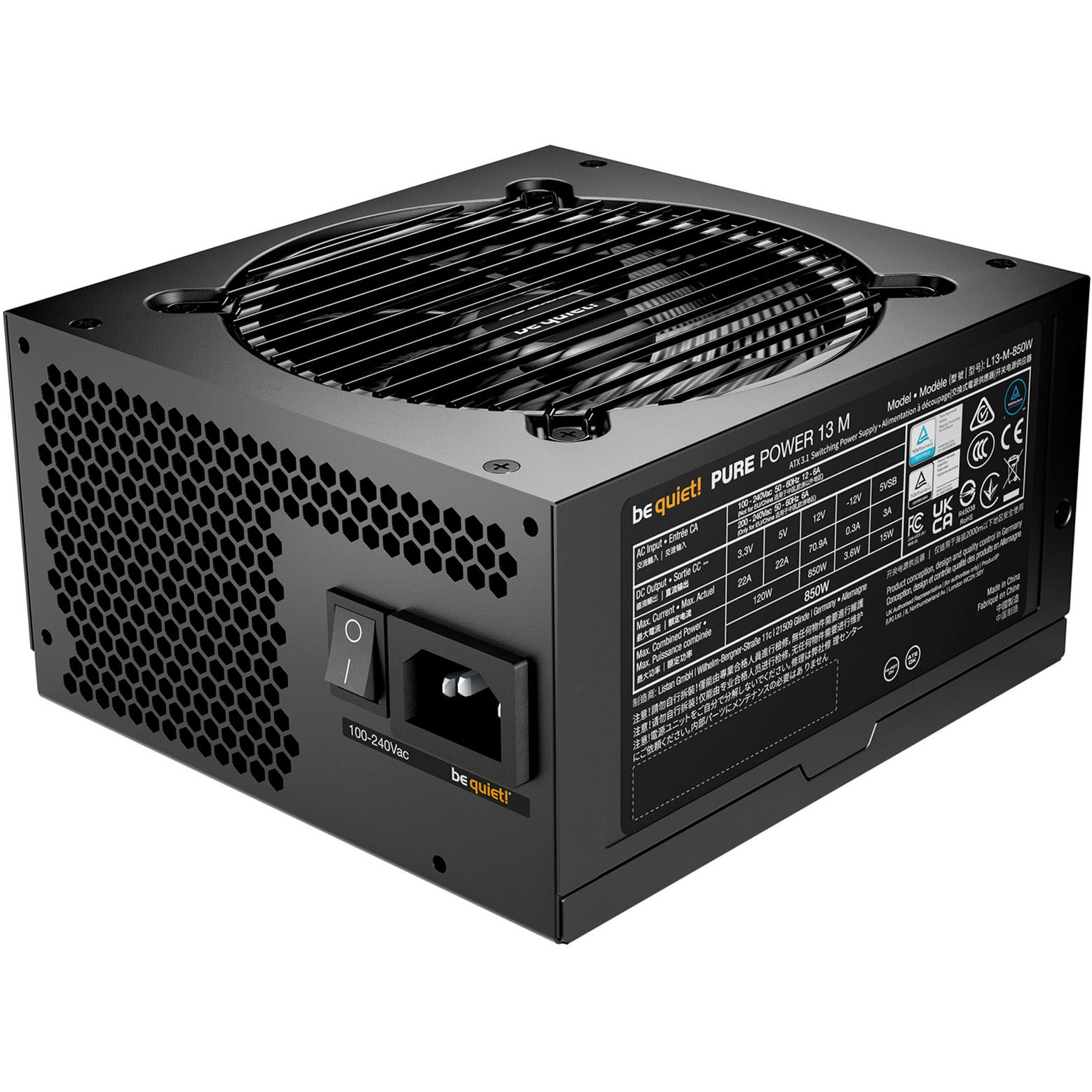 Be quiet! pure power 13 m modulaire 850 watt voeding (zwart, 1x 12v-2x6, 4x pcie)