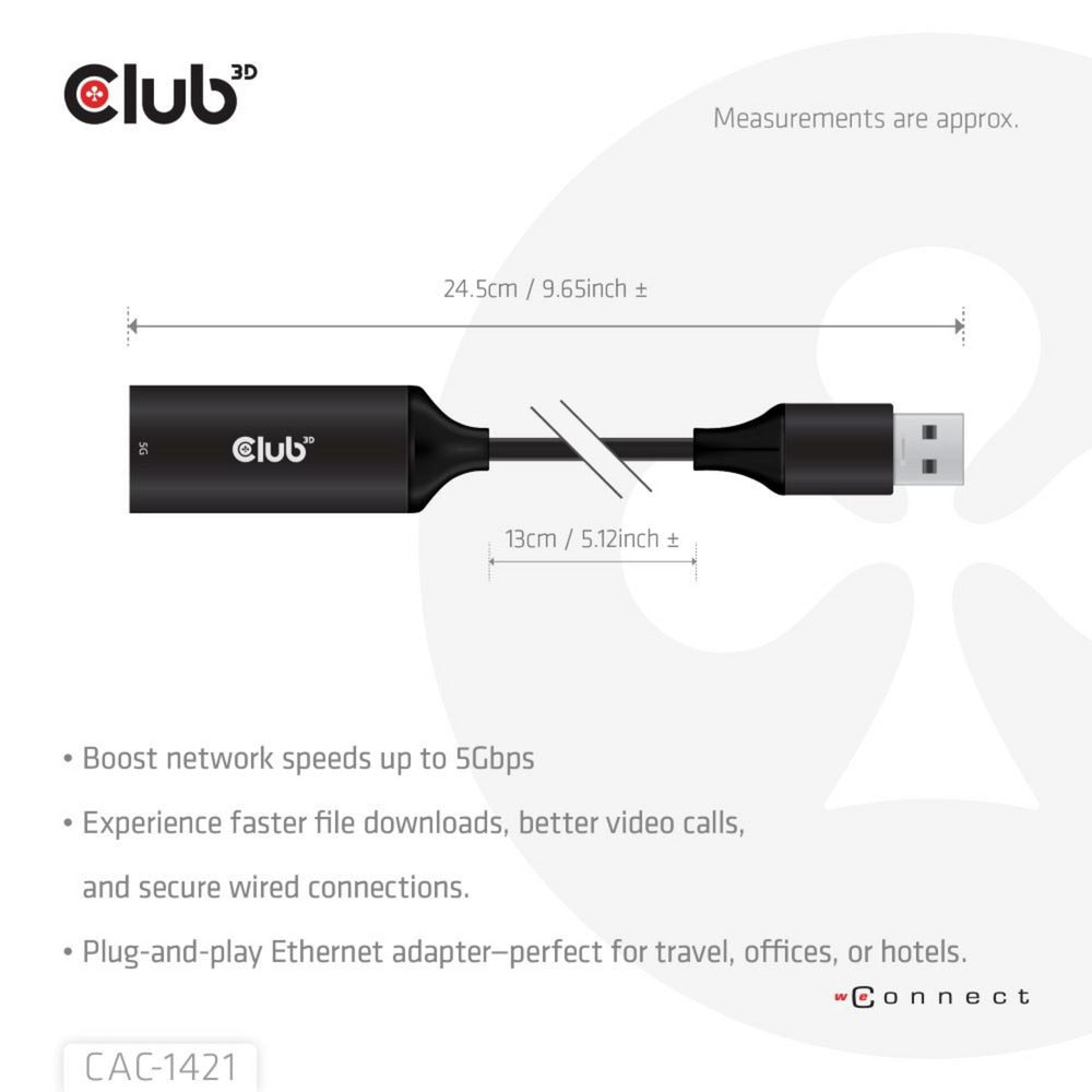 Club 3d usb-a naar rj45 ethernet 5gbps adapter (zwart)