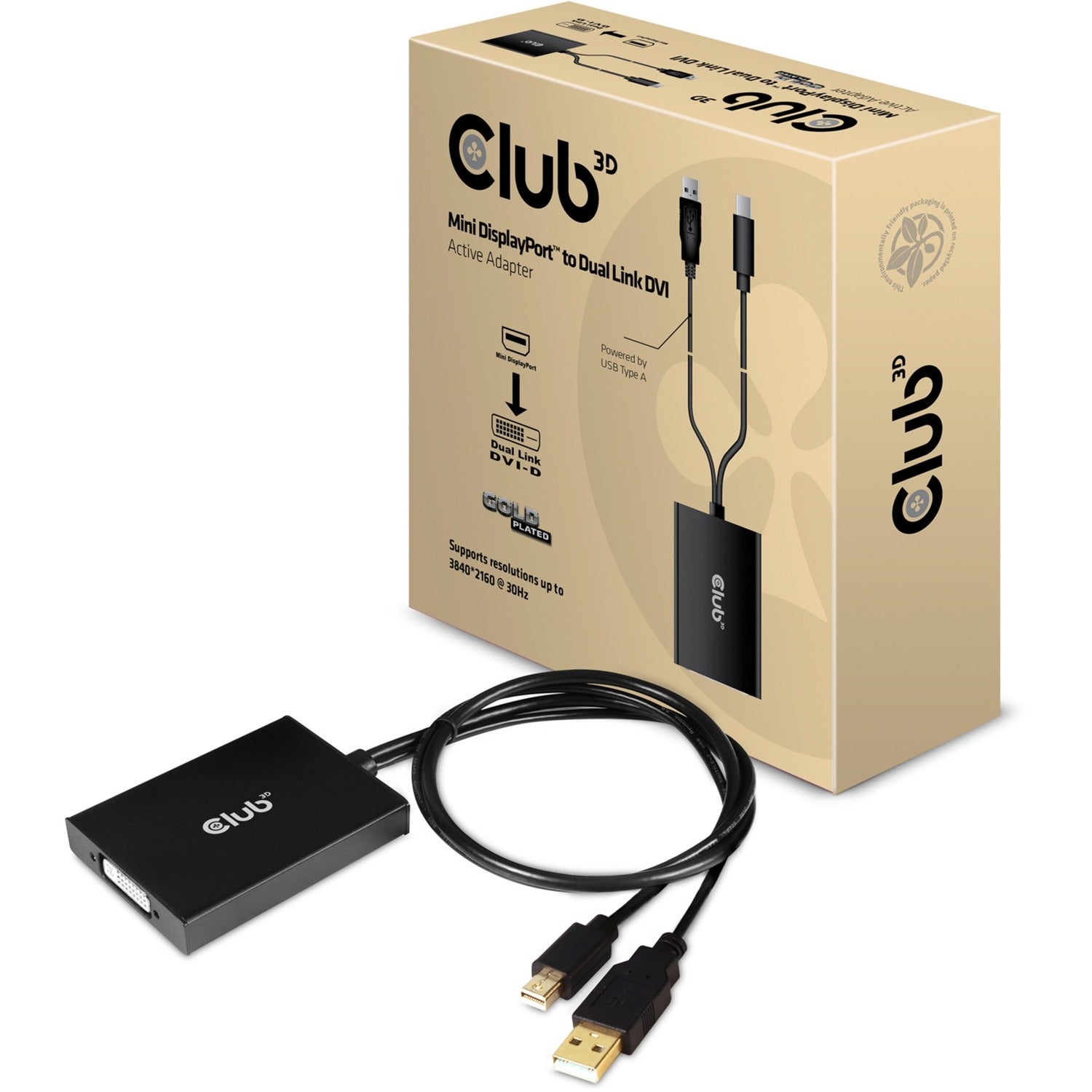 Club 3d mini displayport 1.2 > dual link dvi-d adapter (zwart, 0,6 meter)
