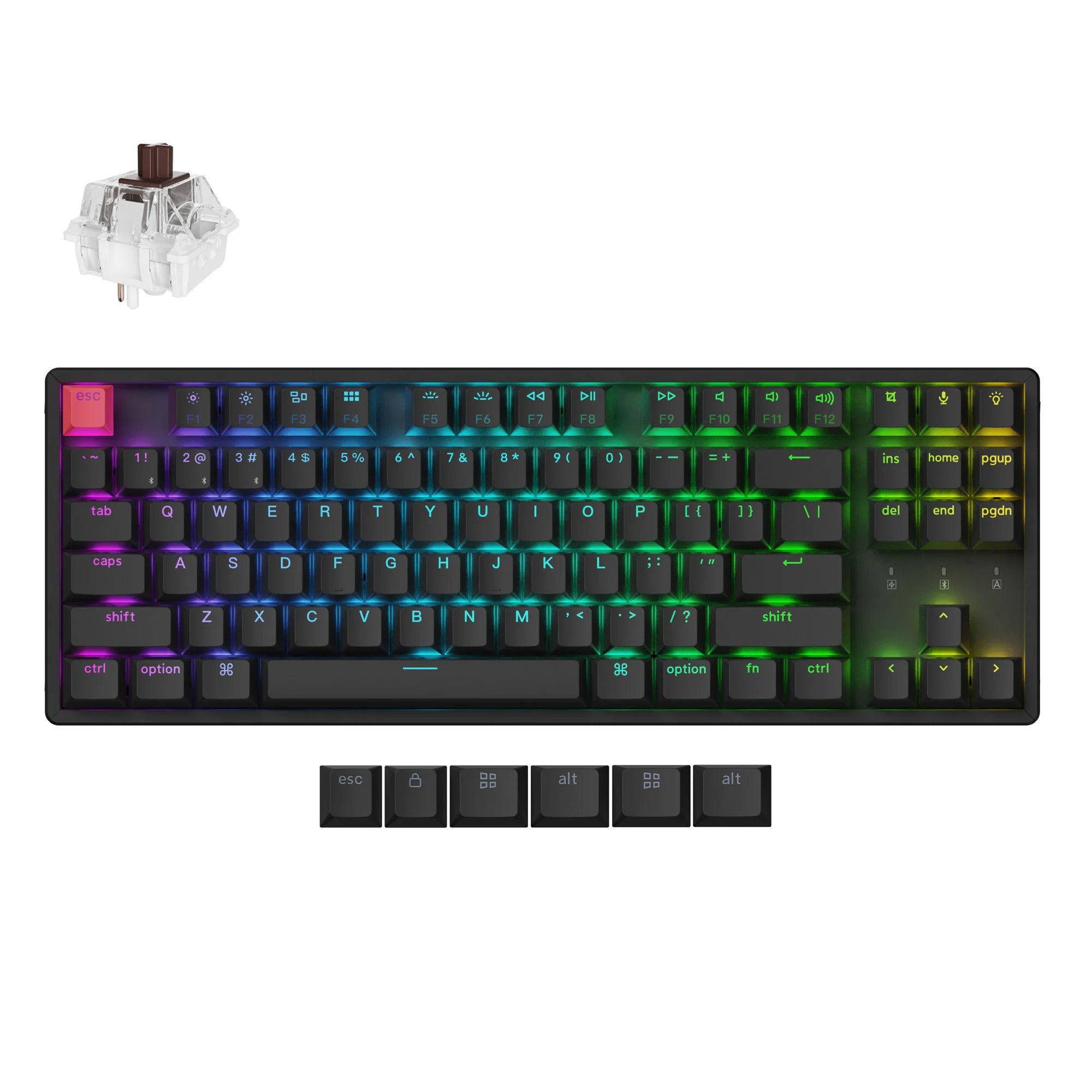 Keychron k8x-j3 rgb mechanisch toetsenbord (zwart, us lay-out (qwerty), super brown, 80% (tkl), rgb, cherry double-shot pbt keycaps, hot swap, bluetooth | usb-c)