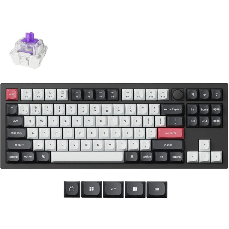 Keychron q3 he qmk-m1 rgb mechanisch toetsenbord (zwart, us lay-out (qwerty), gateron double-rail magnetic nebula, 80% (tkl) , rgb leds, osa double-shot pbt, hot swap, knob, 2.4ghz | bluetooth 5.1 | usb-c)