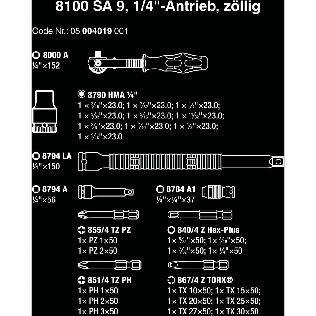 Wera 8100 sa 9 zyklop speed-ratelset gereedschapsset (zwart groen, 1 4 -aandrijving, 28-delig)