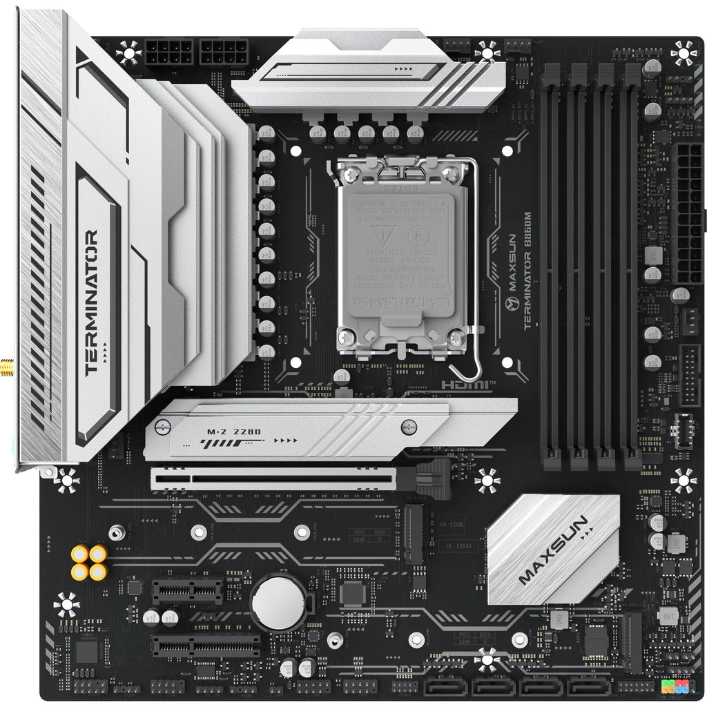 Maxsun ms-terminator b860m wifi socket 1851 moederbord (zwart, raid, 2.5 gb-lan, wlan, bt, sound, µatx)