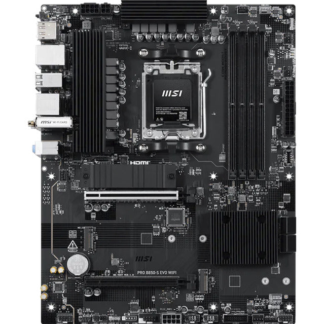 Msi pro b850-s evo wifi socket am5 moederbord (zwart zilver, raid, 5 gb-lan, wi-fi 7, bt, sound, atx)