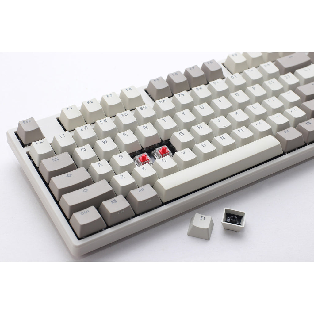 Ducky origin vintage mechanisch toetsenbord (grijs, us lay-out (qwerty), cherry mx red, 100%, hot swap, pbt double-shot keycaps)