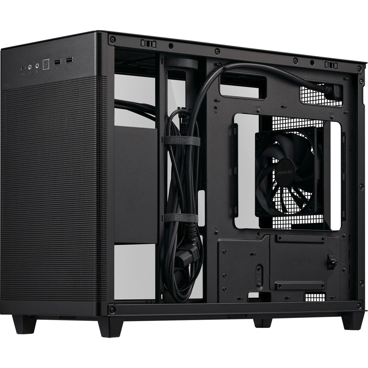 Asus prime ap201 mini tower behuizing (zwart | 2x usb-a | 1x usb-c)