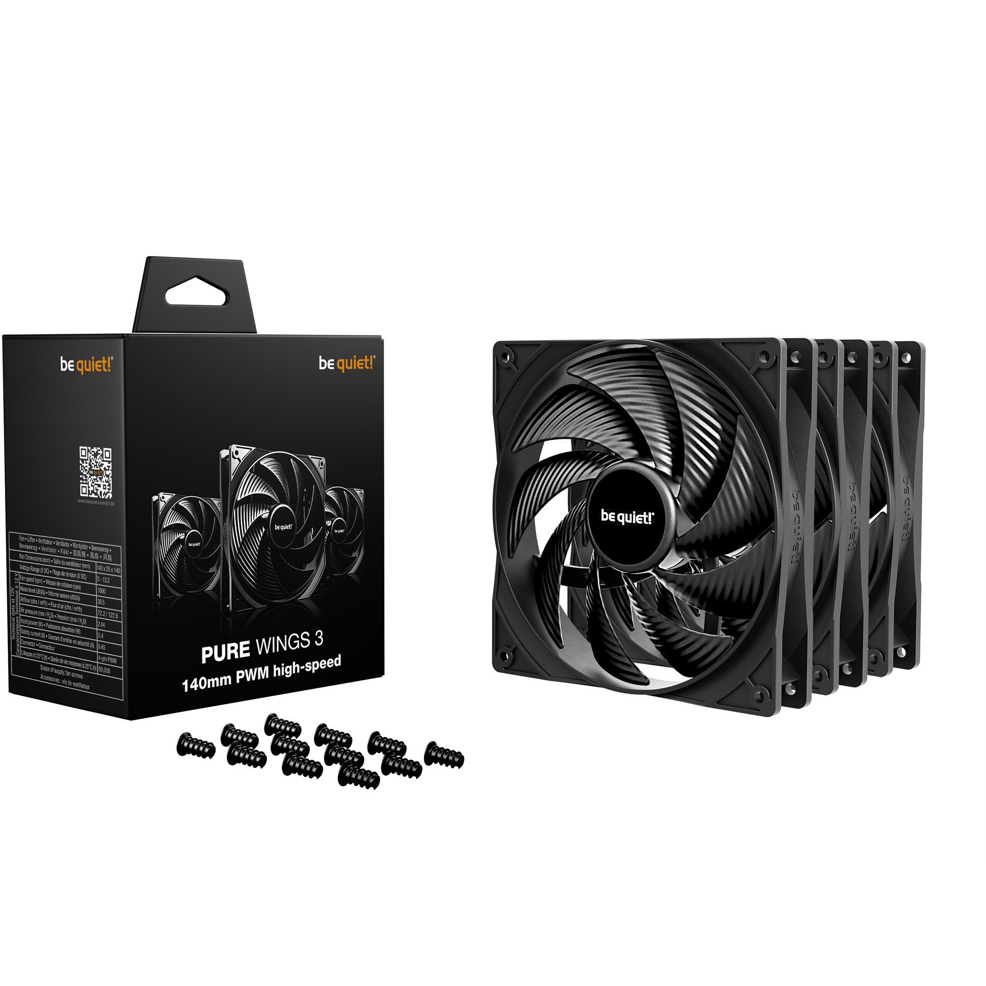 Be quiet! pure wings 3 high-speed case fans (zwart, 3 stuks, 140 x 140 x 25 mm, pwm)