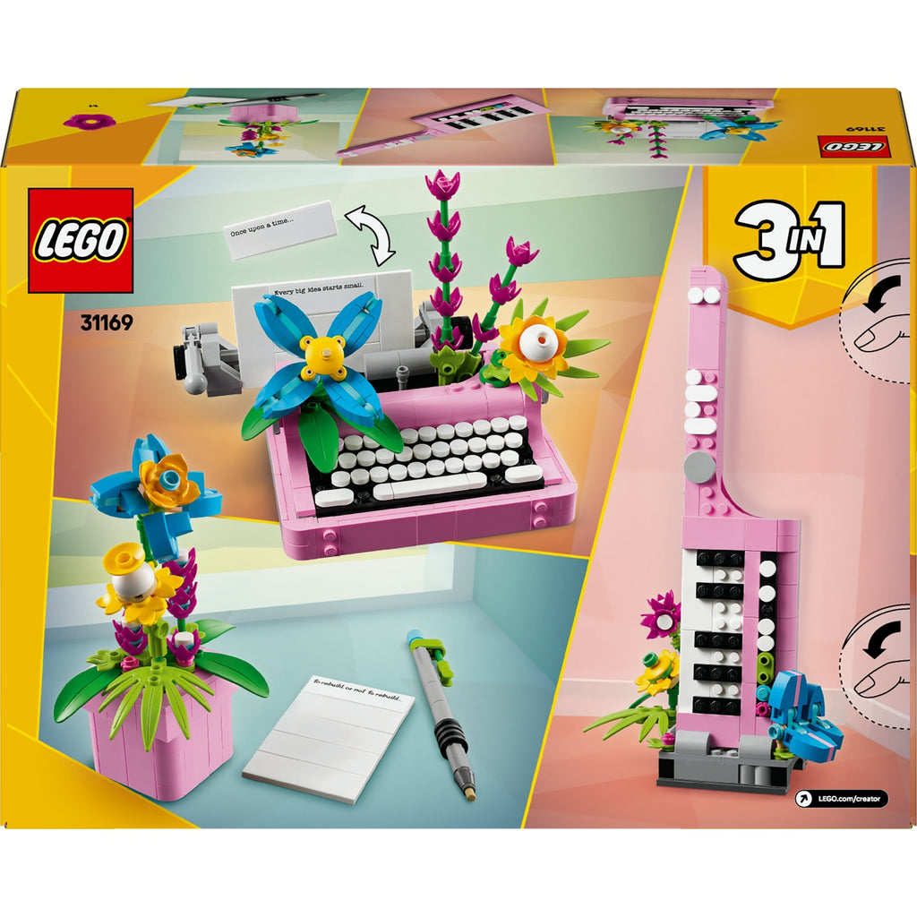 Lego creator 3in1 typemachine met bloemen, keytar en bloempot speelgoed voor kinderen 31169