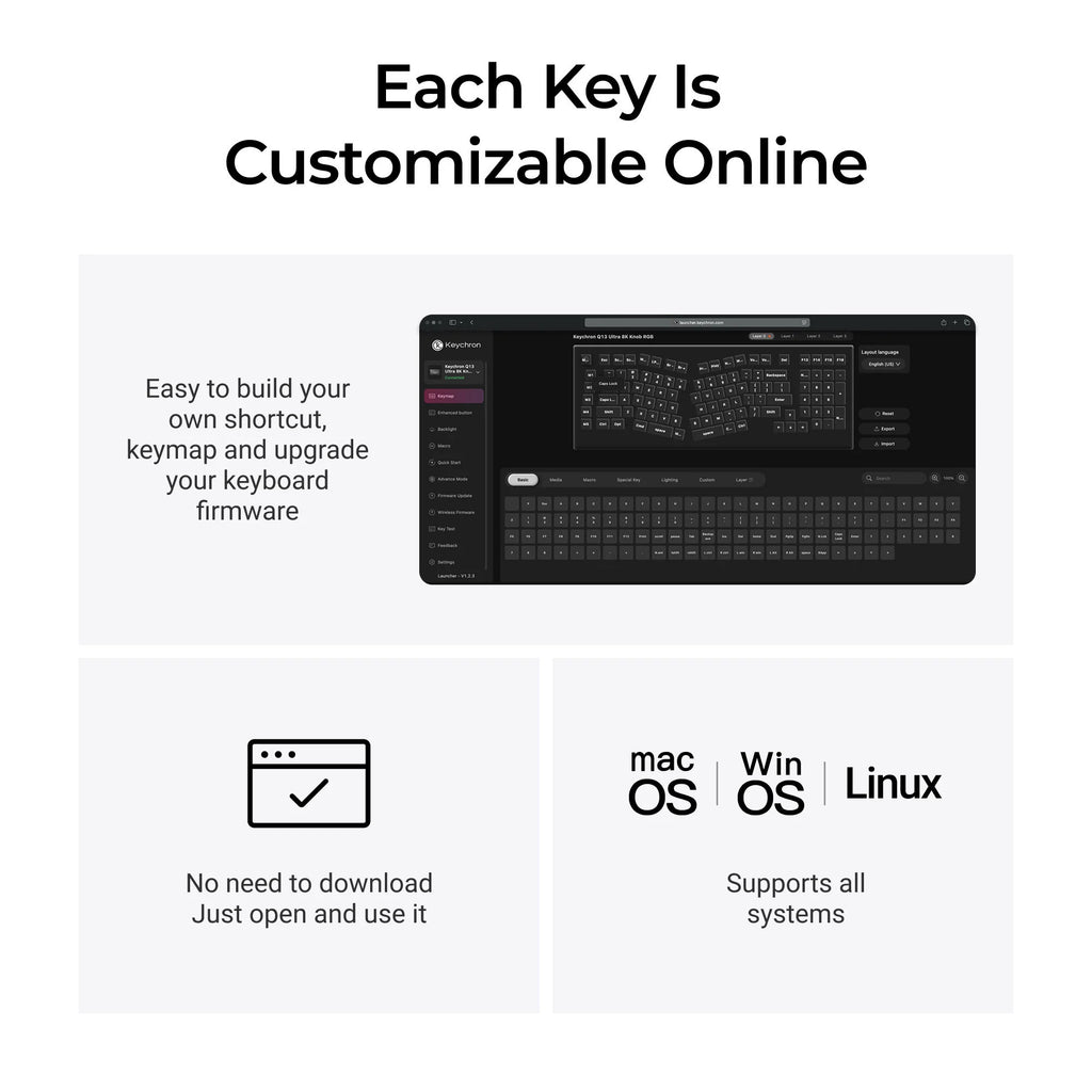Keychron q13 ultra-m1 8k wireless custom mechanical keyboard (zwart, us lay-out (qwerty), silk pom red, 96%, rgb, hot swap, 8k, 2.4 ghz | bluetooth 5.2 | usb-c)