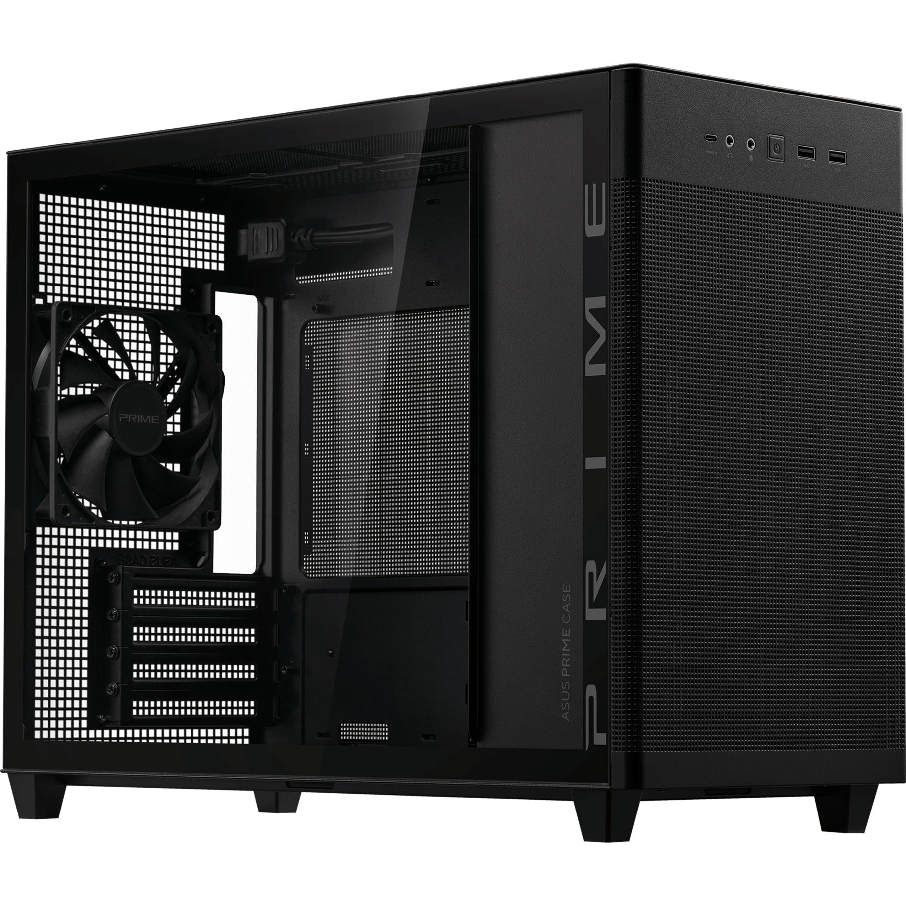 Asus prime ap201 mini tower behuizing (zwart | 2x usb-a | 1x usb-c | tempered glass)