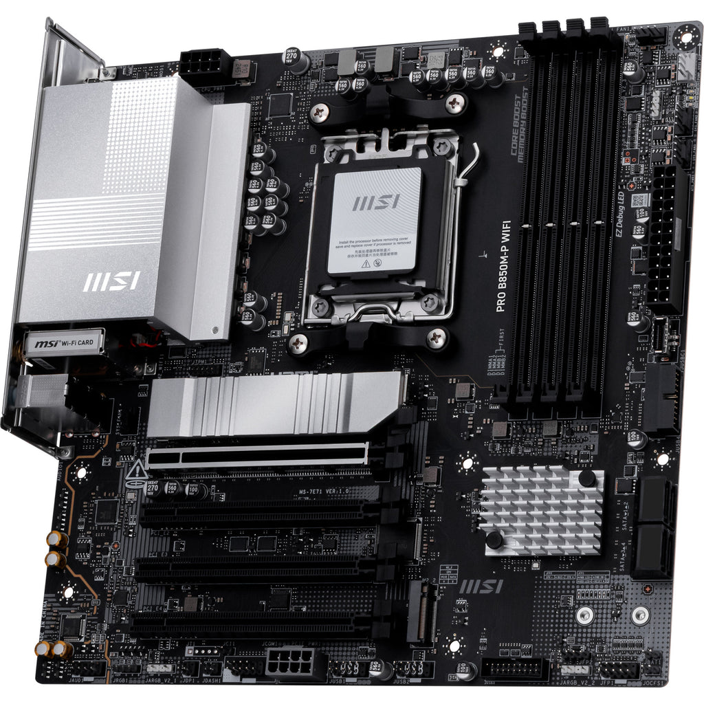 Msi pro b850m-p wifi socket am5 moederbord (zwart zilver, raid, 5gb-lan, wi-fi 7, bt, sound, µatx)