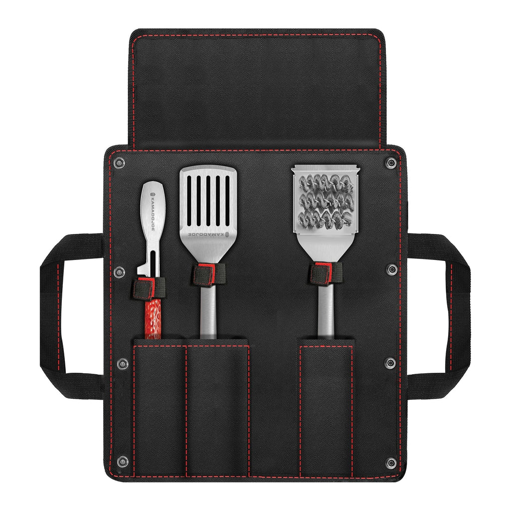 Kamado joe krafted stalen grillgereedschap accessoire set grillbestek (3-delig, inclusief canvas draagtas)