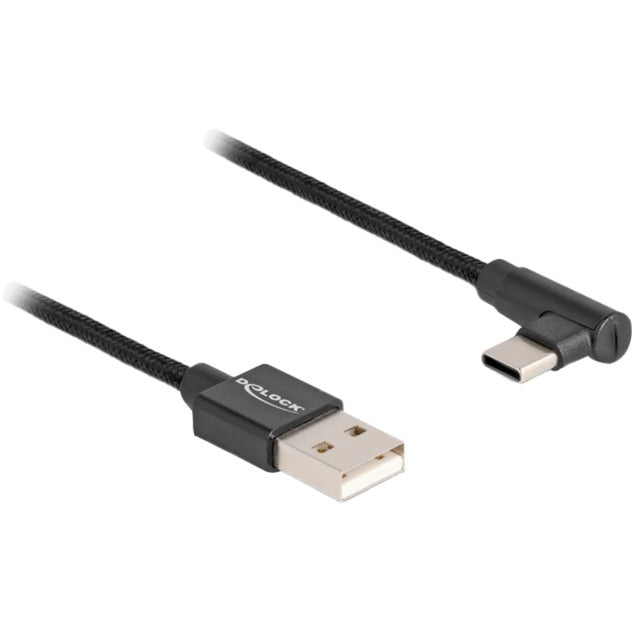 Delock usb-a 2.0 male > usb-c male kabel (zwart, 2 meter, gesleeved, 90°)