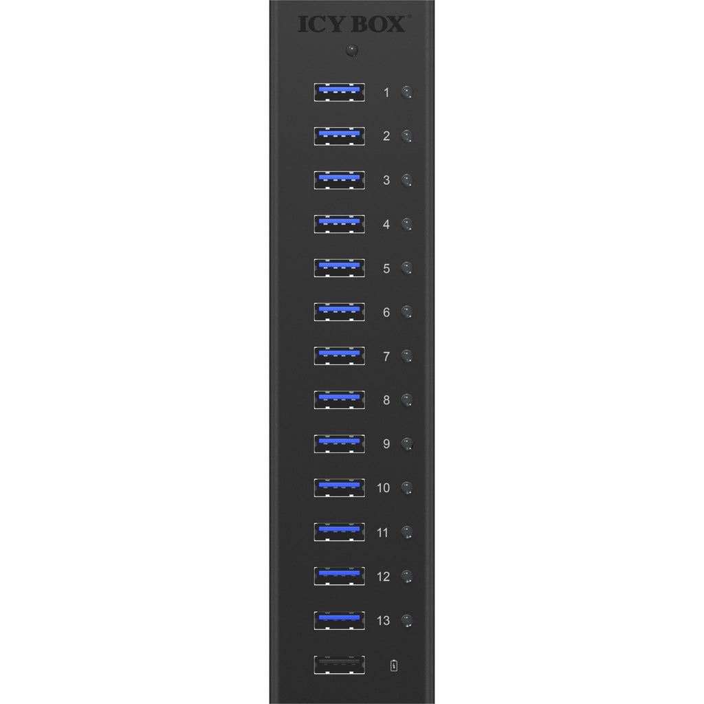 Icy box ib-ac6113 usb-hub (zwart, 13x usb 3.0, 1x usb oplaadpoort)